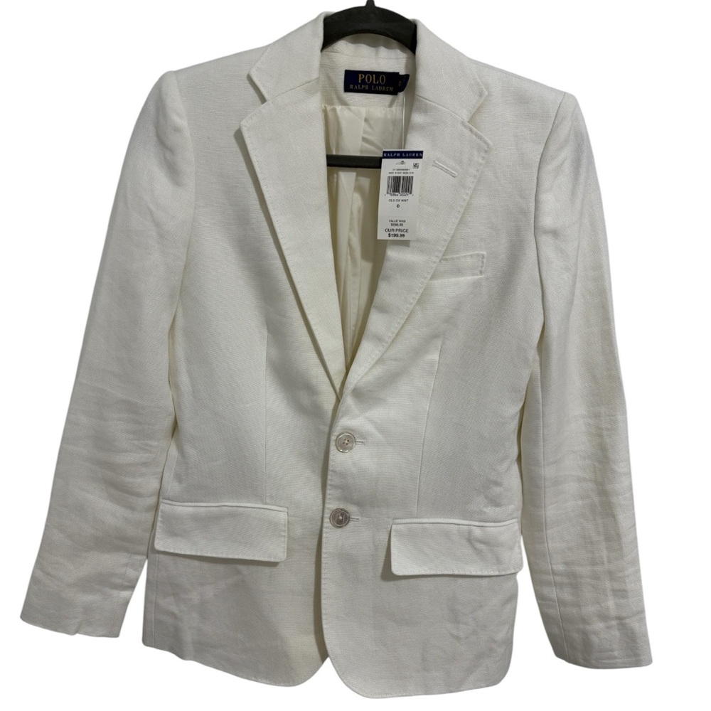 Polo Ralph Lauren Linen Blazer White Size 0 NWT $598 Flawed‎ Stains
